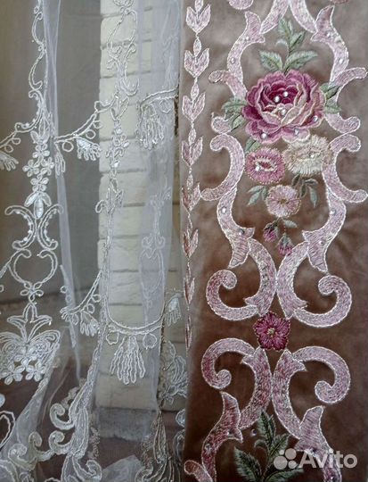 Шторы шелковый бархат 3,00х2.75, вышивка шелк, swa