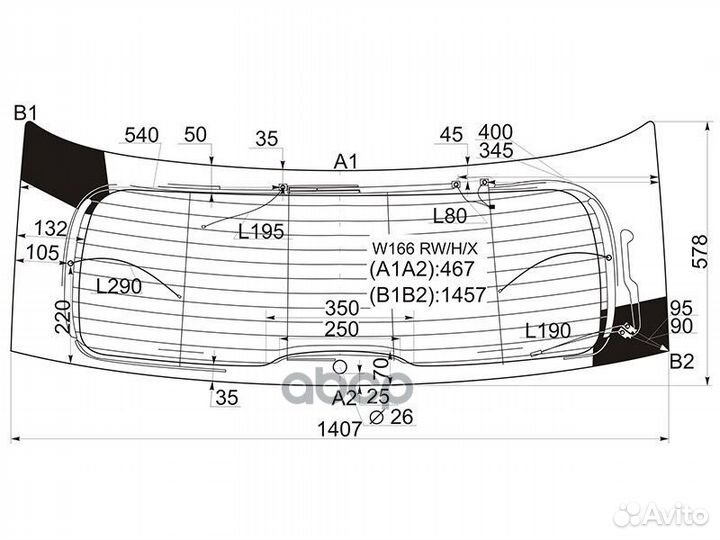 Стекло заднее с обогревом mercedes-benz ML-clas