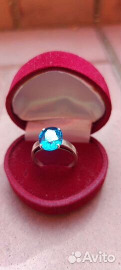Серебряное кольцо с голубым топазом 925 СССР