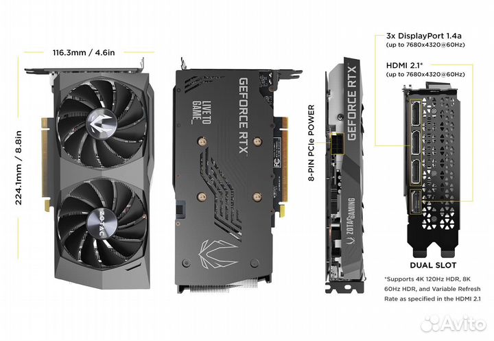 Zotac RTX 3050 Twin Edge OC 8Gb Новая