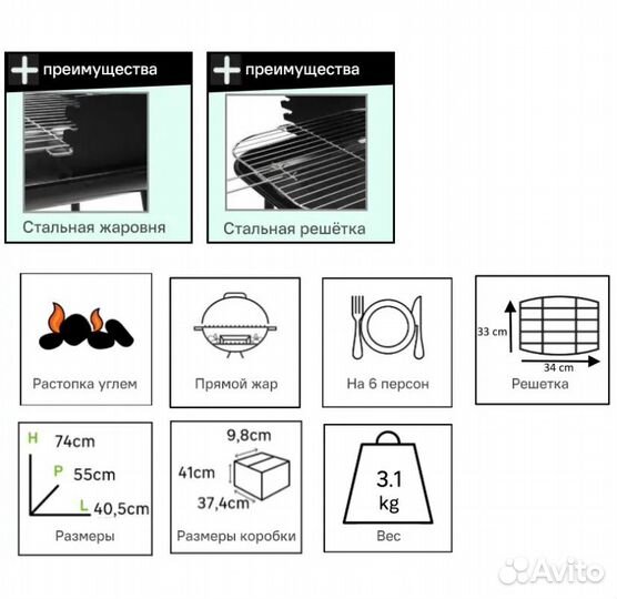 Гриль угольный новый в упаковке