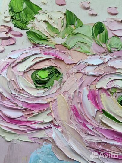 Цветы нежные светлая картина 15 х 20 см