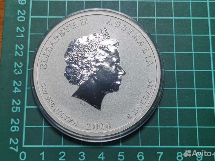 Монета 8 Долларов, 2008г Серебро 155,5 гр