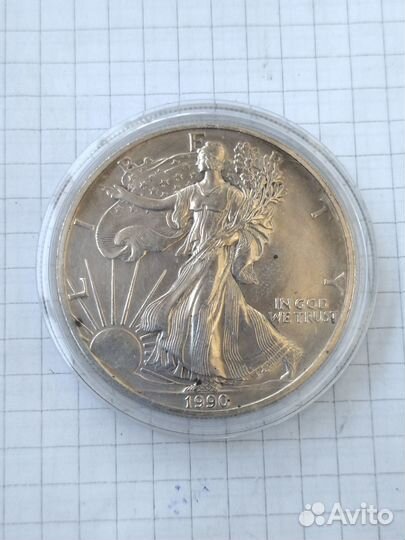 1 доллар 1990 г. США. Америка. Серебро