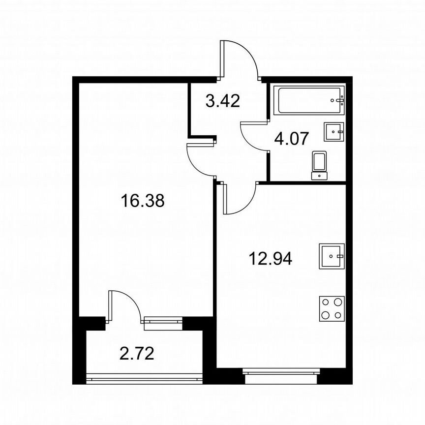 1-к. квартира, 38,2 м², 1/9 эт.