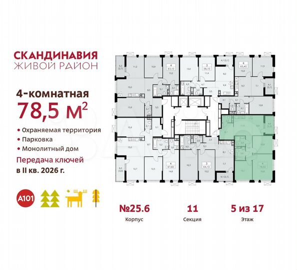 4-к. квартира, 78,5 м², 5/17 эт.