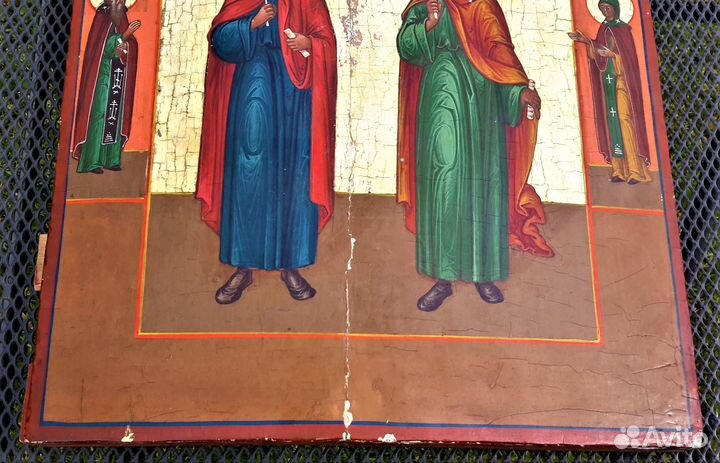 Старинная икона на золоте Святые Флор и Лавр