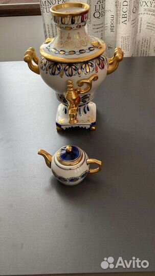 Самовар + чайник Гжель экспортный