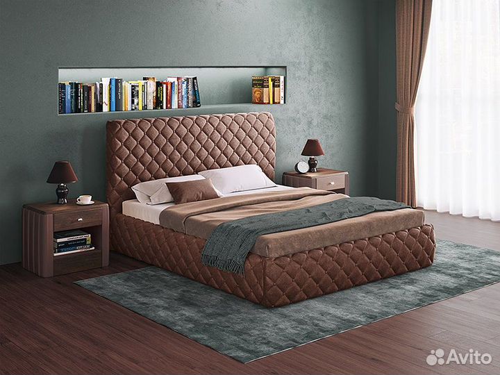 Кровать двуспальная гармония люкс, Бархат 03 (180)