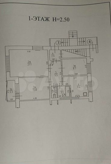 3-к. квартира, 69,5 м², 1/2 эт.