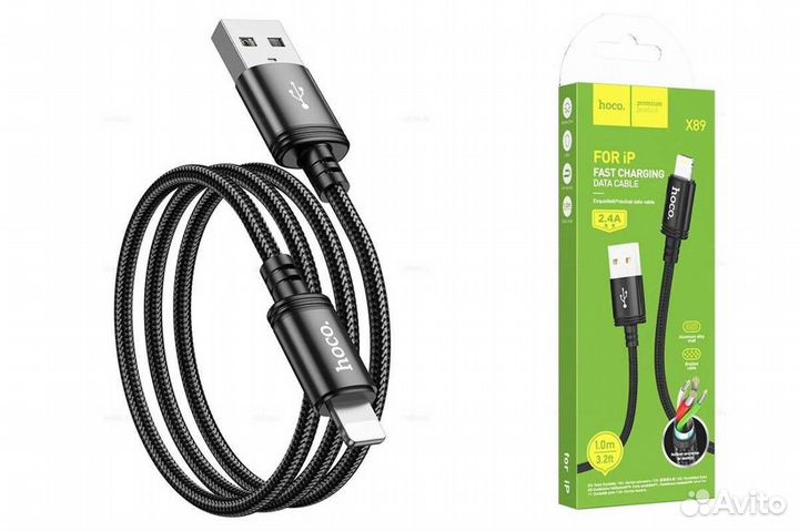 Кабель USB - Lightning hoco 2,4A черный 1 метр