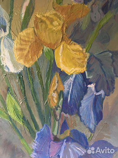 Картина маслом 50*30 Ирисы букет цветы