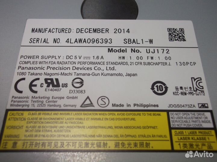 Привод для ноутбука dvdrw UJ172 sbal1-W