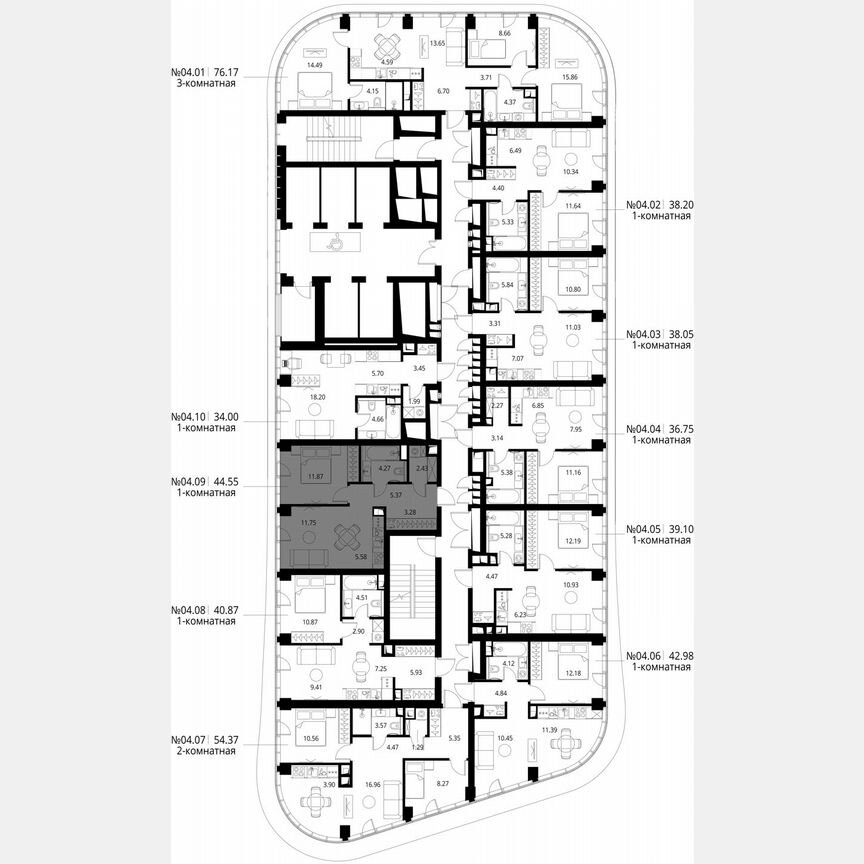 1-к. квартира, 44,6 м², 4/49 эт.