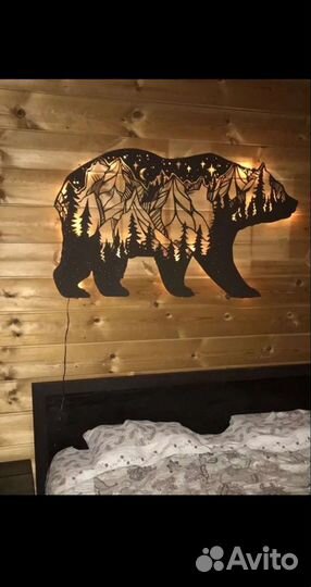 Панно медведь, коты, дерево, гитара