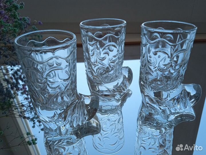 Рюмка - сапожок СССР Гусь хрустальный 3 шт