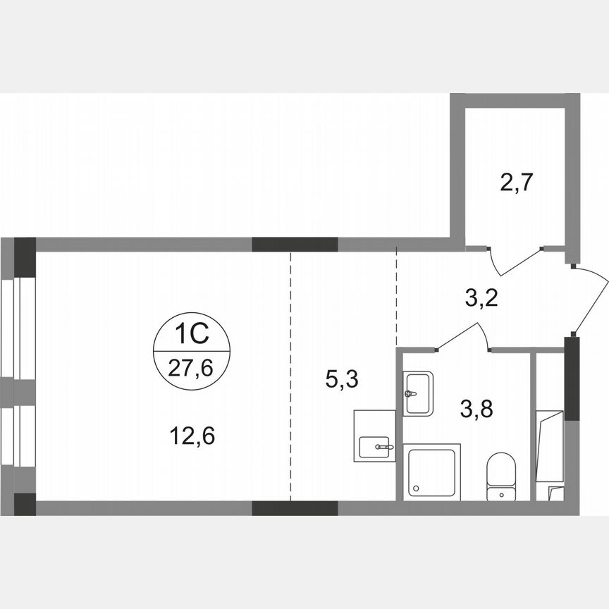 Квартира-студия, 27,6 м², 8/19 эт.