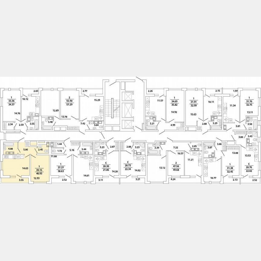 1-к. квартира, 40,9 м², 15/19 эт.