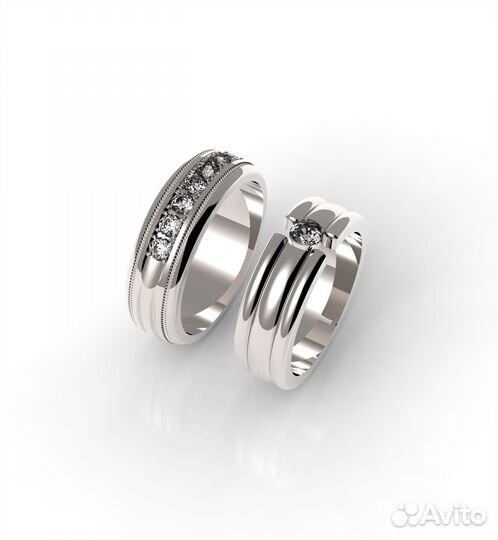 Парные обручальные кольца из серебра с камнями (Об