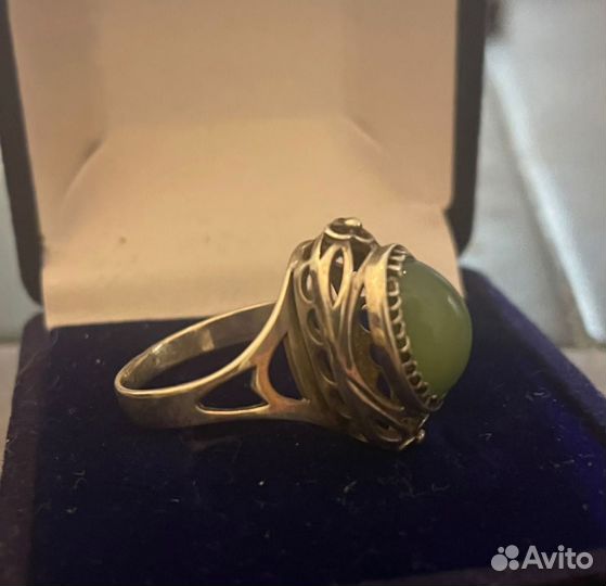 Кольцо серебро 875 СССР хризопраз