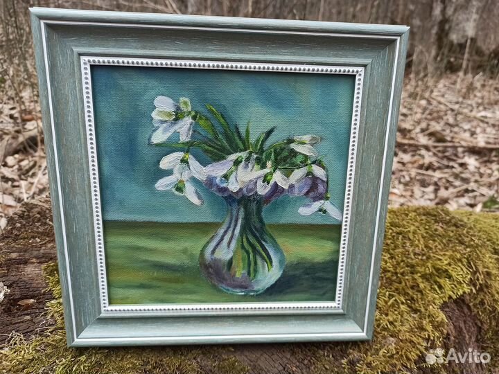 Картина маслом цветы Подснежники