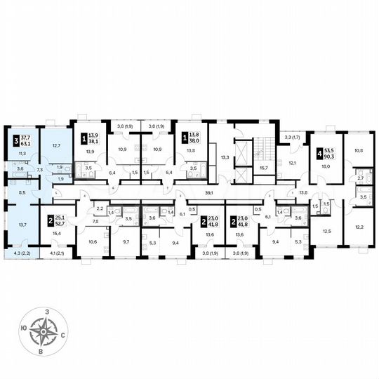 3-к. квартира, 63,1 м², 2/25 эт.