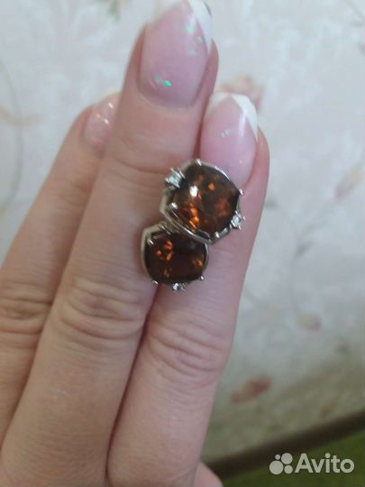 Серебряные серьги с дымчатым кварцем