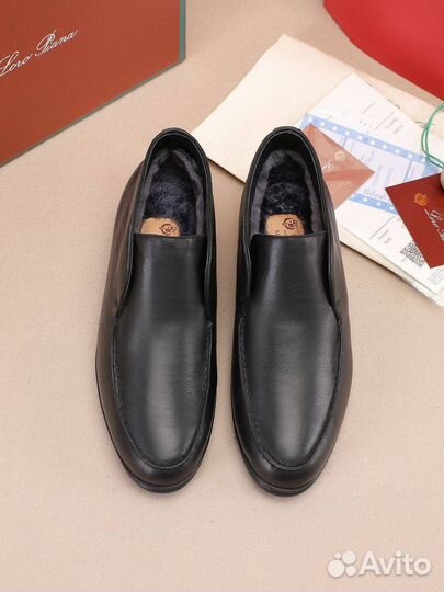 Лоферы мужские зимние Loro Piana black leather