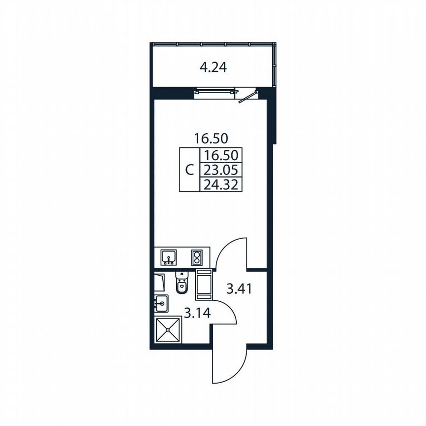 Квартира-студия, 24,3 м², 6/12 эт.