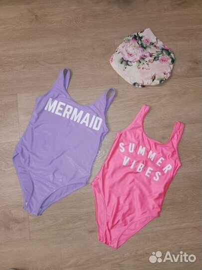 Фирменные классные купальники и повязка, р 128-140