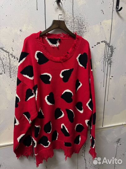 Свитер R-13 Red-Black Logo Over Hearts Оригинал