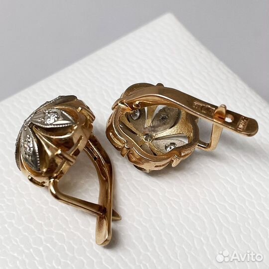 Золотые серьги малинки с бриллиантами 583 0,3 ct