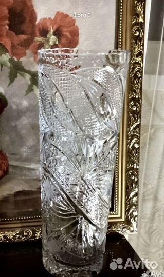Хрустальная ваза для цветов Высокая 30 см