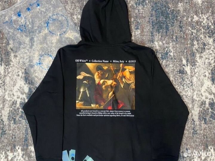Худи off white caravaggio черное с принтом