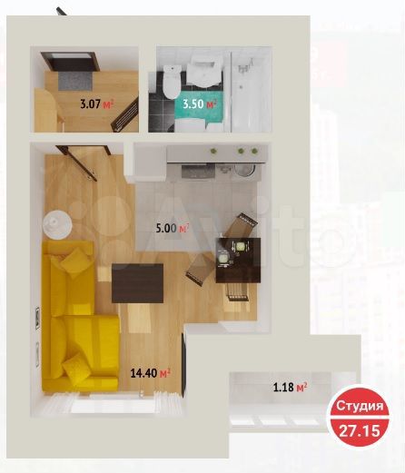 Квартира-студия, 27 м², 1/16 эт.