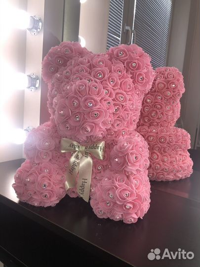 Мишка из роз со стразами