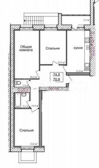 3-к. квартира, 74,5 м², 1/10 эт.