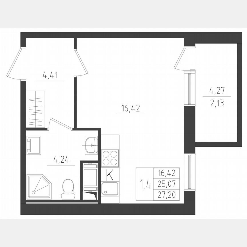 Квартира-студия, 27,2 м², 1/8 эт.