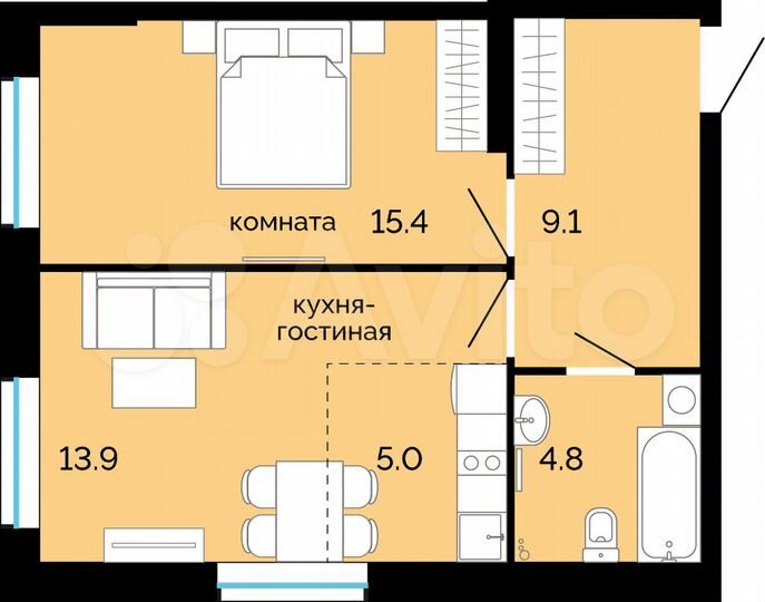 2-к. квартира, 47,4 м², 8/25 эт.