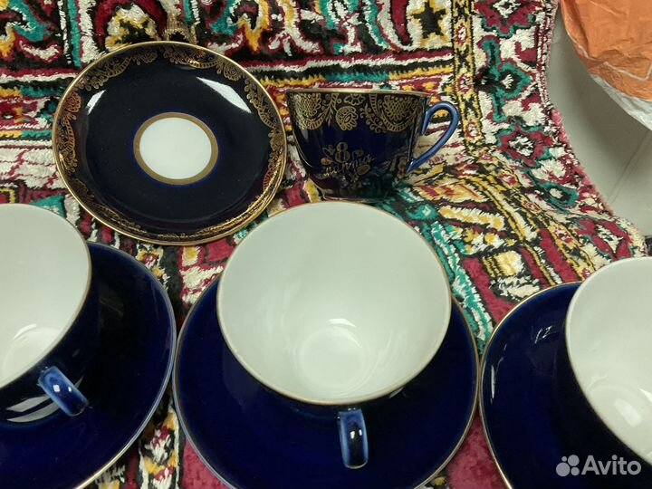 Чайная пара лфз фарфор кобальт 6 пар