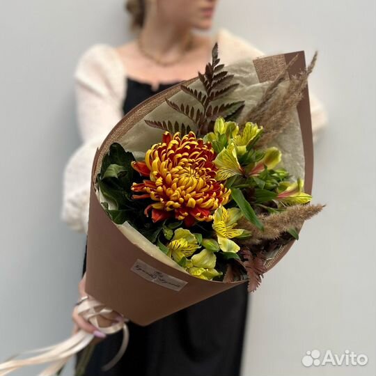 Букет цветов «Сентябрь горит» (хризантема Фуэго)