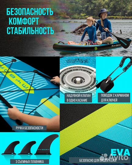 Надувная SUP-доска myboat blue/green 11' 335x84x15