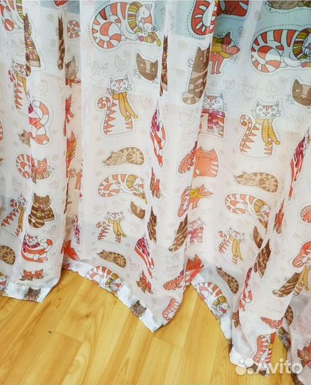 Штора тюль новая 5 м с котиками