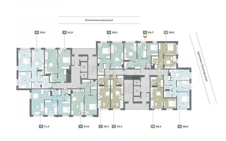 2-к. квартира, 54,7 м², 4/15 эт.