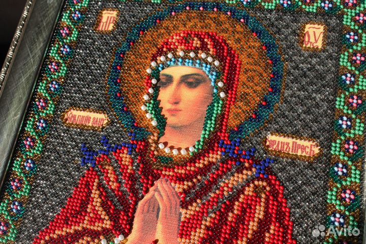 Картина икона вышитая вручную бисером