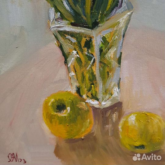 Картина маслом с цветами в вазе