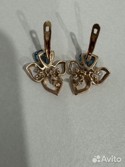 Золотые серьги с топазом и фианитами