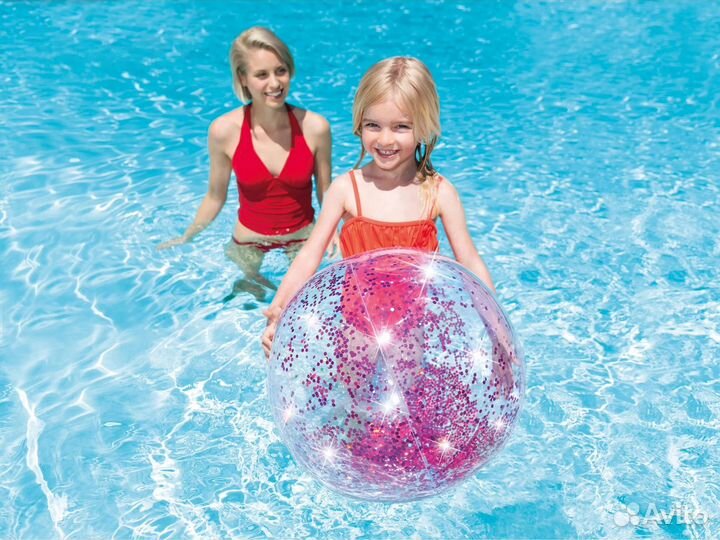 Мяч пляжный 71 см Intex прозрачный/розовый