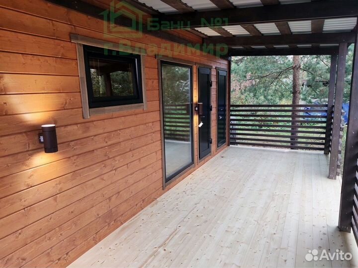 Готовая баня модульная 7 х2,35 м. c террасой 2 х 7