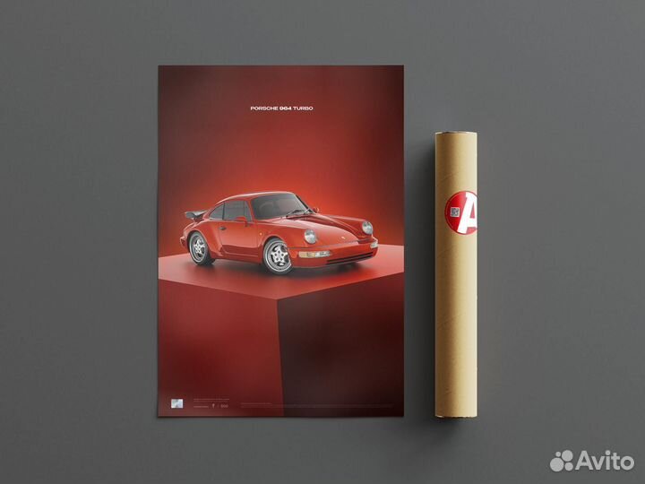 Постер коллекционный Porsche 964 Turbo Red